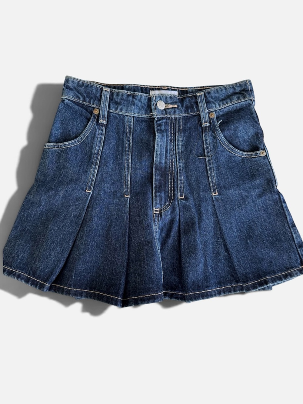 Zara Dark Rinse Blue Denim Pleated Mini Skirt Size XS